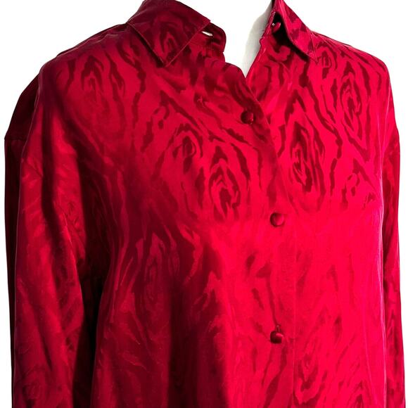 ANNA AND FRANK NWT Women's Medium Red 100% Silk Vintage Button‎ Up Blouse Shirt - Picture 1 of 10